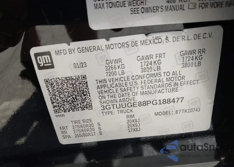 2023 GMC Sierra 1500 4Wd Standard Box Denali z USA, uszkodzony, nr VIN 3GTUUGE88PG188477